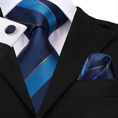 3 Piece Business Classic Blue Black Striped Solid Neck Tie Necktie Pocket Square Cufflinks Wedding Party Silk Tie Set The Clothing Company Sydney