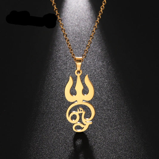Tamil Om Aum Symbol with Trident Pendant Stainless Steel Necklace Om Shiva Symbol Yoga Vintage Talisman Jewellery The Clothing Company Sydney