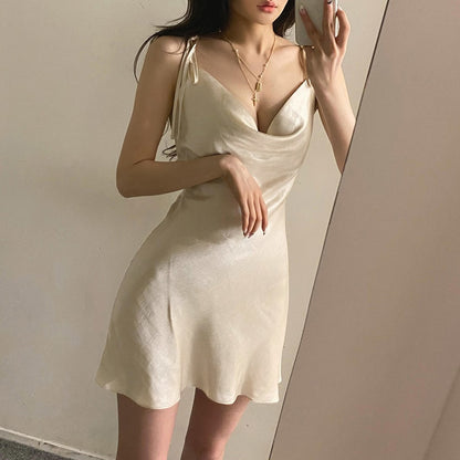 Strappy Solid Satin Backless Sleeveless Casual Dress Mini Sundress Summer Dresses The Clothing Company Sydney