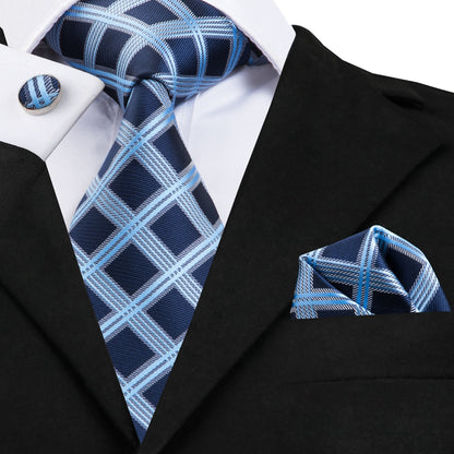 3 Piece Business Classic Blue Black Striped Solid Neck Tie Necktie Pocket Square Cufflinks Wedding Party Silk Tie Set The Clothing Company Sydney