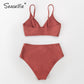 Twist Tank High-Waist Bikini Sets Swimwear Swimsuits Bathing Suit Solid Red V-neck Bikinis Beachwear The Clothing Company Sydney