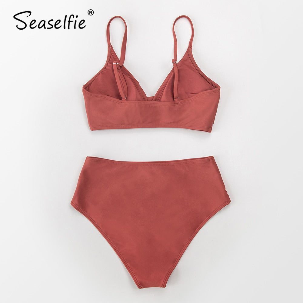 Twist Tank High-Waist Bikini Sets Swimwear Swimsuits Bathing Suit Solid Red V-neck Bikinis Beachwear The Clothing Company Sydney