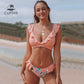 Tropical Pink Ruffle Bikini Sets Lace Up Low-waist Swimsuit Two Piece Swimwear Beach Bathing Suits The Clothing Company Sydney