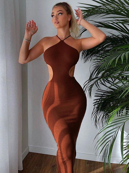 Summer Halter Maxi Dress Elegant Sexy Sleeveless Backless Club Party Cutout Bandage Dresses The Clothing Company Sydney