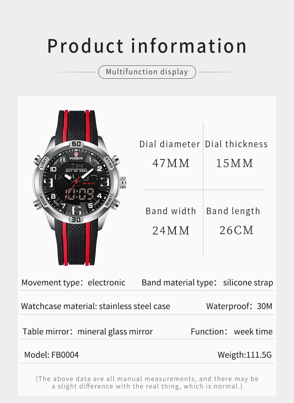 Foxbox Sport Mens Watches Top Brand Luxury Dual Display Quartz Watch For Men Military Waterproof Digital Electronic Watch The Clothing Company Sydney