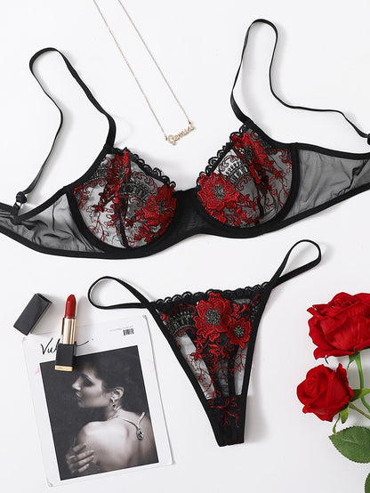 Lingerie woman 2 piece Floral Embroidery Lingerie Set Lace Underwear Set Underwire Push Up Bra Underwear The Clothing Company Sydney