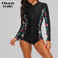 Women's Long Sleeve Zipper Rashguard Swimsuit Floral Print Swimwear Surfing Top Rash Guard Running Shirts UPF50+ The Clothing Company Sydney