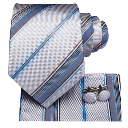 3 Piece Men's Tie Silk Necktie 8.5cm Wide New Fashion Plaid Ties Business Wedding Light Blue Necktie Hanky Cufflinks Set The Clothing Company Sydney