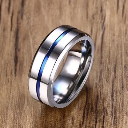 6/8mm Black Ring for Men Women Groove Rainbow Stainless Steel Wedding Bands Trendy Fraternal Rings Casual  Jewelry The Clothing Company Sydney