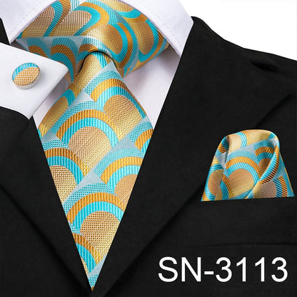 3 Piece Men's Tie Silk Necktie 8.5cm Wide New Fashion Plaid Ties Business Wedding Light Blue Necktie Hanky Cufflinks Set The Clothing Company Sydney