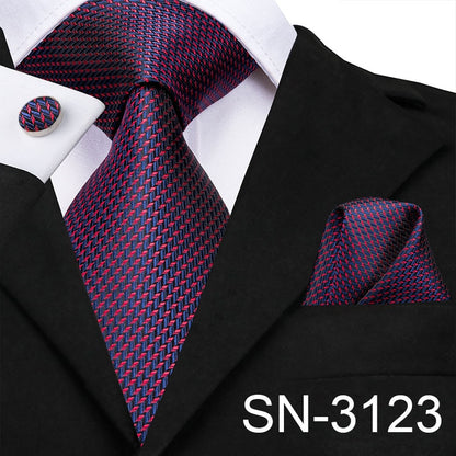 3 Piece Men's Tie Silk Necktie 8.5cm Wide New Fashion Plaid Ties Business Wedding Light Blue Necktie Hanky Cufflinks Set The Clothing Company Sydney