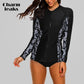 Women's Long Sleeve Zipper Rashguard Swimsuit Floral Print Swimwear Surfing Top Rash Guard Running Shirts UPF50+ The Clothing Company Sydney