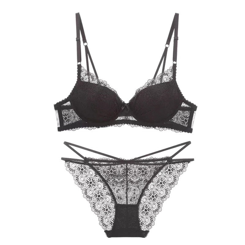 Super Gather Fashion Black Underwear Bra Set Push Up Brassiere Cotton Thick Deep V Bras Lace Lingerie Sets Embroidery Lingerie Set The Clothing Company Sydney