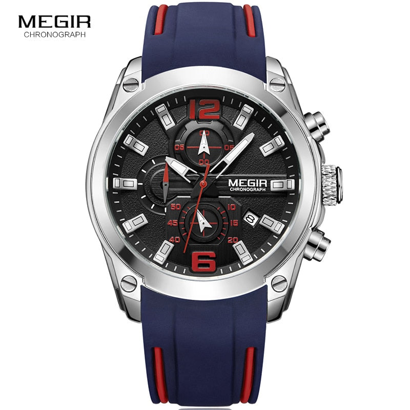 Megir Men's Chronograph Analog Quartz Watch with Date, Luminous Hands, Waterproof Silicone Rubber Strap Wristswatch Clothing Company Sydney