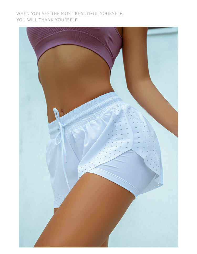 2-in-1 Women's Running Shorts with Waist Rope Quick Dry Loose Marathon Sports Fitness Gym Shorts with Long Linner The Clothing Company Sydney
