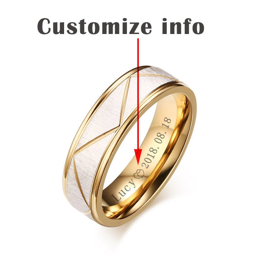 Wedding Rings for Love Matte Finish Stainless Steel Gold Color Women Men Couple Bands Personalized Engrave Gift The Clothing Company Sydney