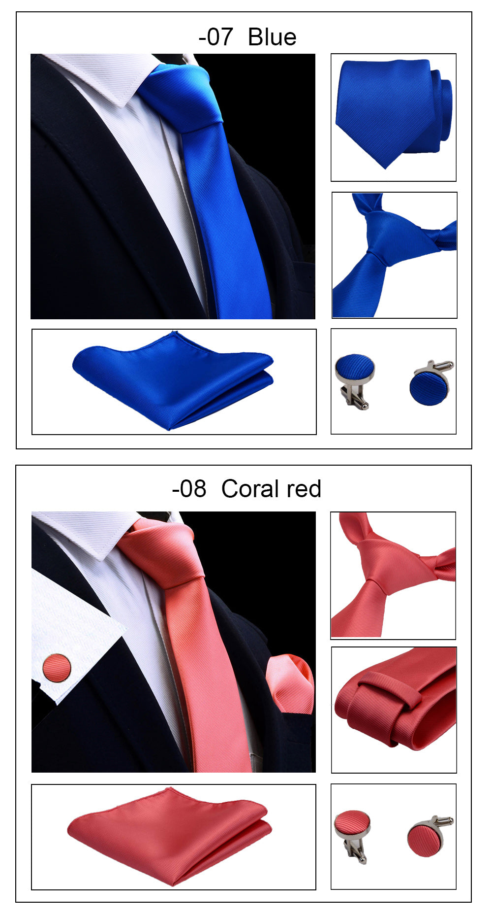 3 Piece Men's Silk Tie Set 8cm Ties Handkerchief Cufflinks Sets Red Gold Purple Necktie for Men Wedding Gift The Clothing Company Sydney