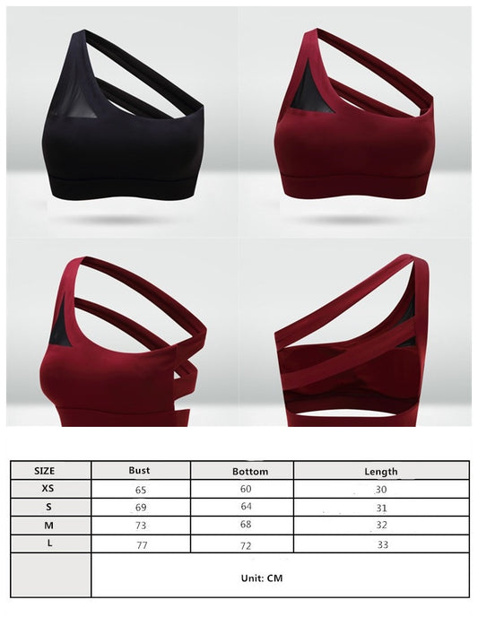 Oblique One Shoulder Strap Ladies Sports Bra Hollow out Back Lines Strenuous Exercise fitness bra Tops The Clothing Company Sydney