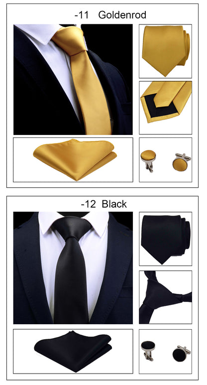 3 Piece Men's Silk Tie Set 8cm Ties Handkerchief Cufflinks Sets Red Gold Purple Necktie for Men Wedding Gift The Clothing Company Sydney