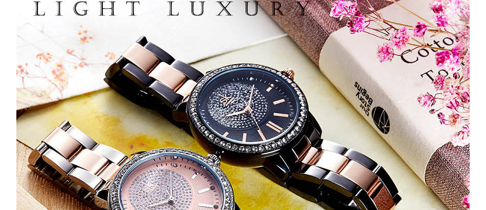 Rose Gold Japanese Quartz Watch Crystal Luxury Black Women's Watch With 6 Months Warranty The Clothing Company Sydney