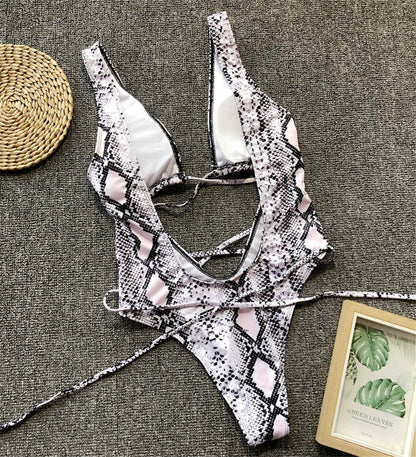 Bandage Wrap Around Tummy Cut Out Deep V Monokini One Piece Swimsuit Swimwear Bather Bathing Suit - The Clothing Company Sydney