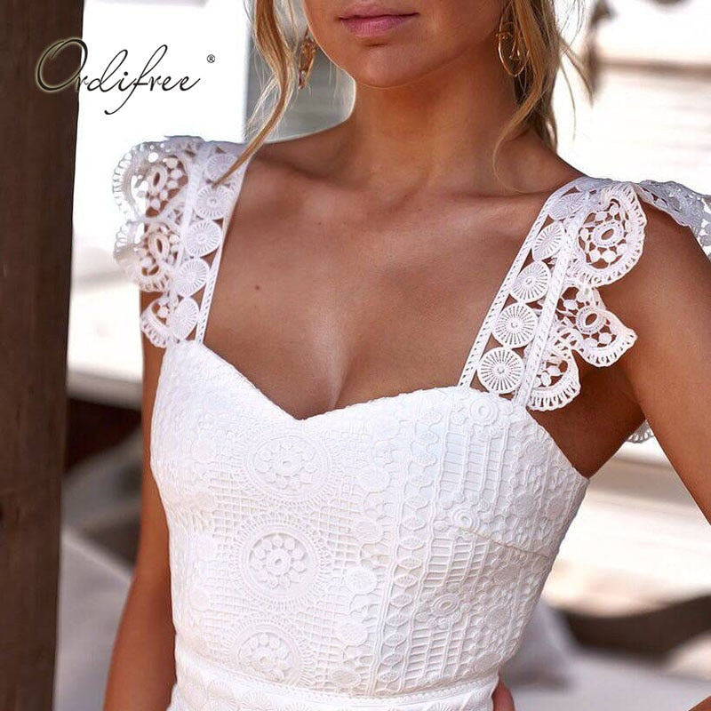 Summer Women White Lace Party Dress Spaghetti Strap Elegant Lady Sleeveless Backless Bodycon Dress The Clothing Company Sydney