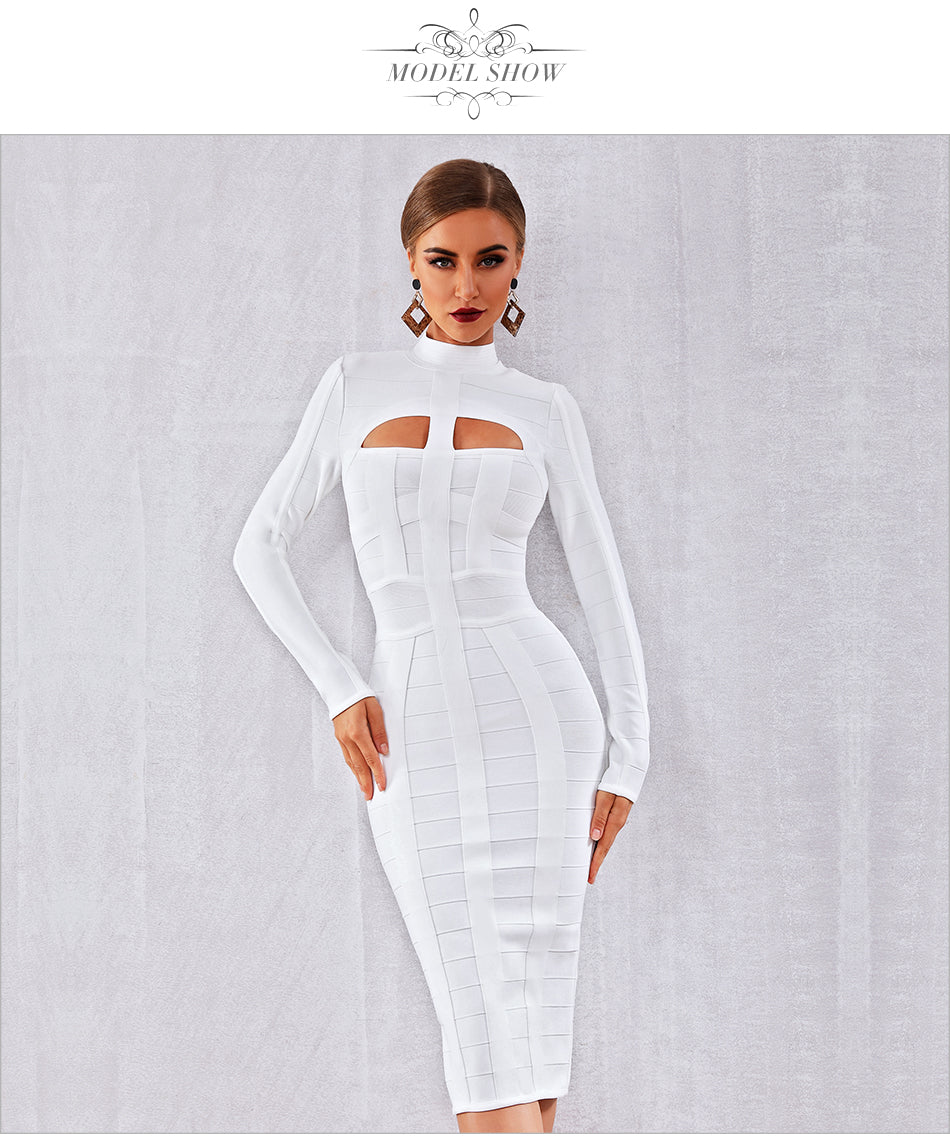 Autumn Bodycon Bandage Dress Long Sleeve Hollow Out Club Celebrity