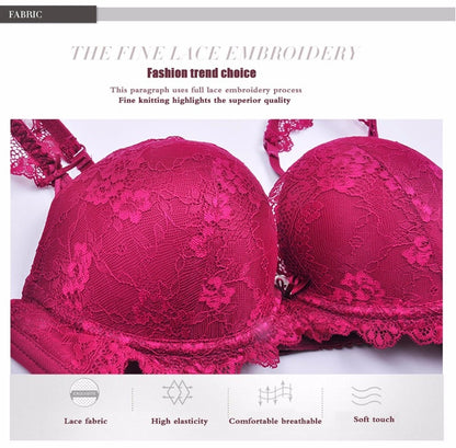 2 Piece underwear Set Lace Push-up Bra And Panty Sets Bow Comfortable Brassiere Bra Adjustable Deep V Lingerie The Clothing Company Sydney