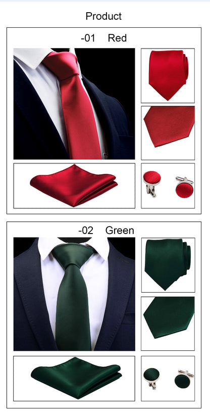 3 Piece Men's Silk Tie Set 8cm Ties Handkerchief Cufflinks Sets Red Gold Purple Necktie for Men Wedding Gift The Clothing Company Sydney