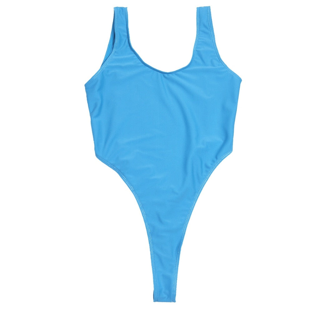 Women's High Cut Swimming Bodysuit Solid Color One Piece Swimwear