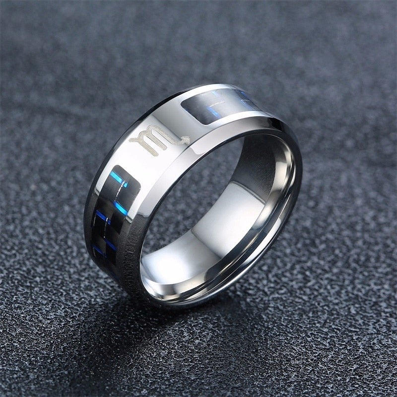 Twelve Constellations Rings for Men Women 8mm Stainless Steel Anel Male Classic Carbon Fiber 12 Horoscope Ring The Clothing Company Sydney