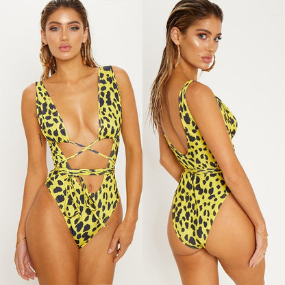 Summer One Piece Serpentine Leopard Printed Monokini Bandage Bathing Suit Push Up Padded Bikini Swimsuit Swimwear The Clothing Company Sydney