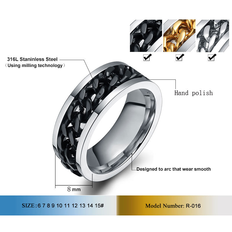 Vnox Spinner Black Chain Ring for Men Punk Titanium Steel Metal Finger Jewellery The Clothing Company Sydney