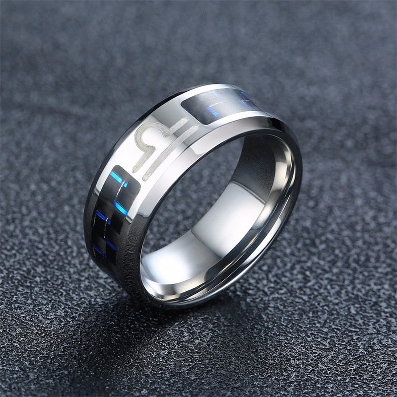 Twelve Constellations Rings for Men Women 8mm Stainless Steel Anel Male Classic Carbon Fiber 12 Horoscope Ring The Clothing Company Sydney