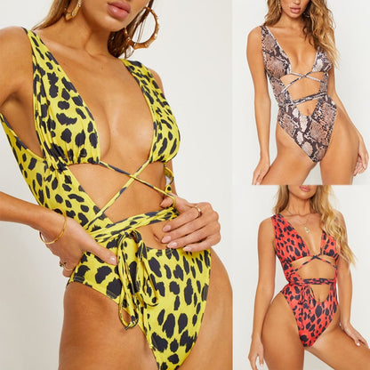 Summer One Piece Serpentine Leopard Printed Monokini Bandage Bathing Suit Push Up Padded Bikini Swimsuit Swimwear The Clothing Company Sydney