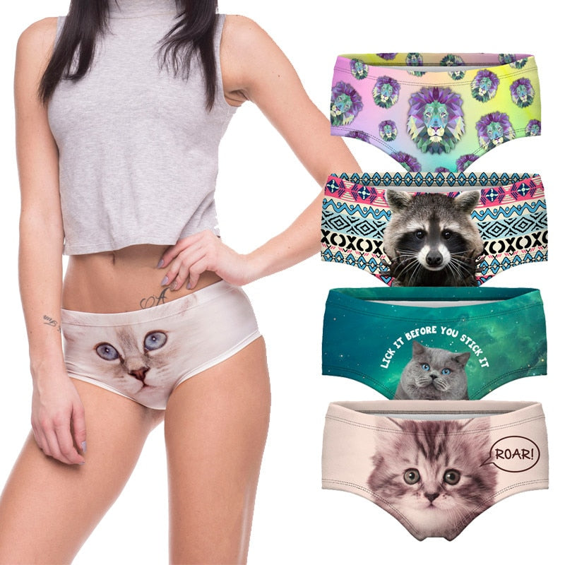Seamless Sexy Lace 3 D Print Cats Underwear Women