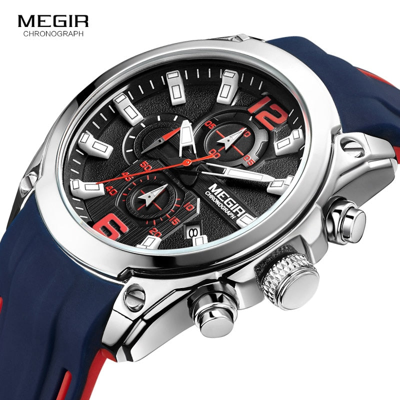 Megir Men's Chronograph Analog Quartz Watch with Date, Luminous Hands, Waterproof Silicone Rubber Strap Wristswatch Clothing Company Sydney