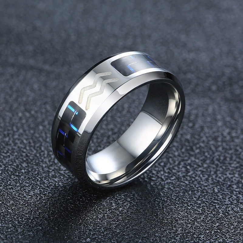 Twelve Constellations Rings for Men Women 8mm Stainless Steel Anel Male Classic Carbon Fiber 12 Horoscope Ring The Clothing Company Sydney