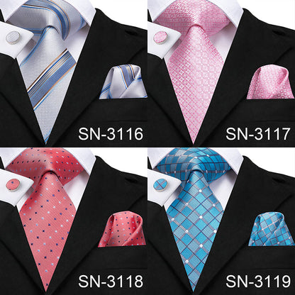 3 Piece Men's Tie Silk Necktie 8.5cm Wide New Fashion Plaid Ties Business Wedding Light Blue Necktie Hanky Cufflinks Set The Clothing Company Sydney