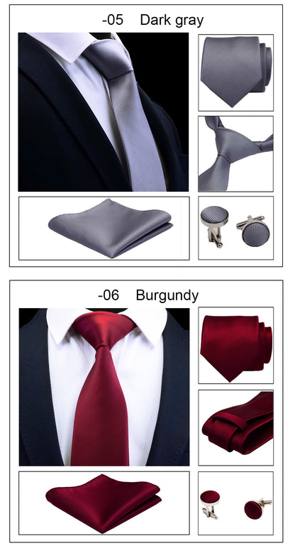 3 Piece Men's Silk Tie Set 8cm Ties Handkerchief Cufflinks Sets Red Gold Purple Necktie for Men Wedding Gift The Clothing Company Sydney
