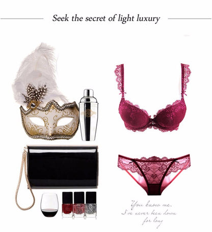 2 Piece underwear Set Lace Push-up Bra And Panty Sets Bow Comfortable Brassiere Bra Adjustable Deep V Lingerie The Clothing Company Sydney