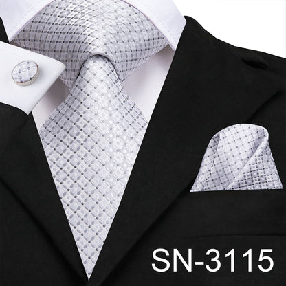 3 Piece Men's Tie Silk Necktie 8.5cm Wide New Fashion Plaid Ties Business Wedding Light Blue Necktie Hanky Cufflinks Set The Clothing Company Sydney