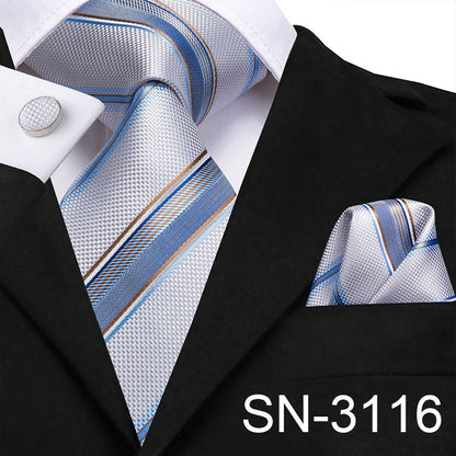 3 Piece Men's Tie Silk Necktie 8.5cm Wide New Fashion Plaid Ties Business Wedding Light Blue Necktie Hanky Cufflinks Set The Clothing Company Sydney