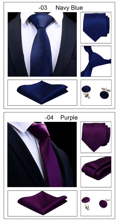3 Piece Men's Silk Tie Set 8cm Ties Handkerchief Cufflinks Sets Red Gold Purple Necktie for Men Wedding Gift The Clothing Company Sydney