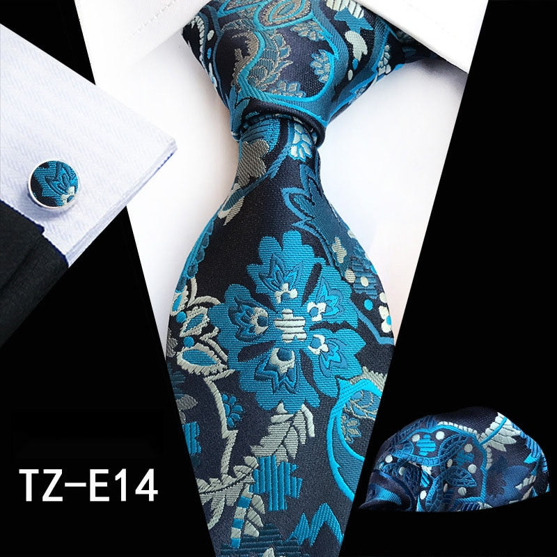 Fashion 8cm Men's Silk Tie Set Red Green Floral Handkershief Cufflinks Necktie Suit Business Wedding Neck Ties Set Gift The Clothing Company Sydney