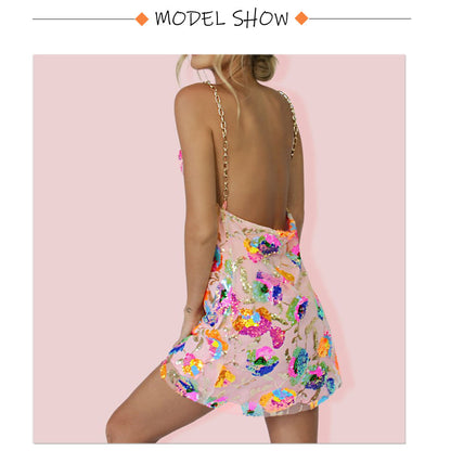 Sequin Backless Slip Mini Chain Straps Short Tulle Cocktail Summer Party Night Lush Prom Dress The Clothing Company Sydney