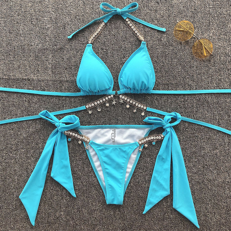 2 Piece Shiny diamond bikini  push up halter swimsuit crystal swimwear Brazilian Bathing suit Bikini Set The Clothing Company Sydney