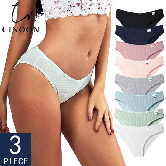 Panties Striped Cotton Underwear Solid Color Briefs Low-Rise Soft Panty Women Underpants Female Lingerie The Clothing Company Sydney