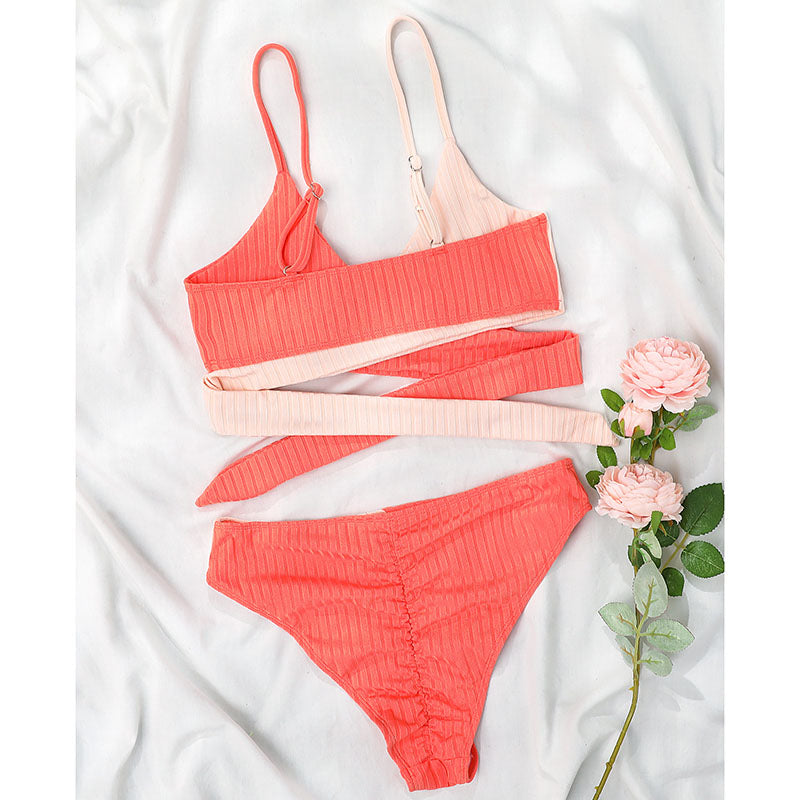 High Waist Swimsuit Ribbed Bikini Set Wrap Swimwear Colorblock Push Up Bathing Suit The Clothing Company Sydney