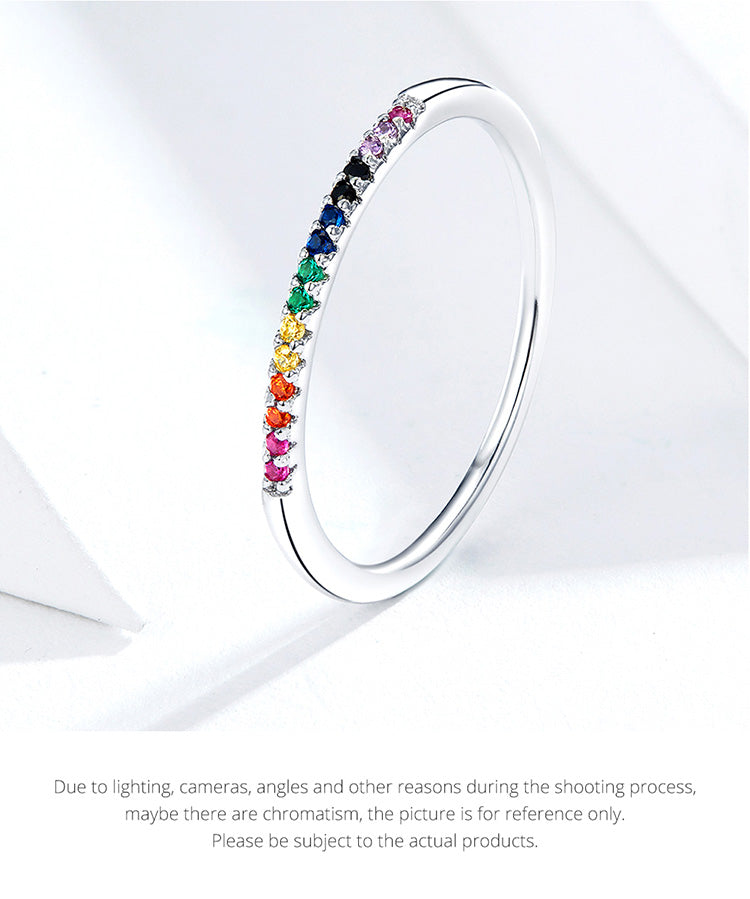 925 Sterling Silver Rainbow Color CZ Stackable Wedding Rings, Platinum Plated Elegant Finger Band Ring for Women The Clothing Company Sydney